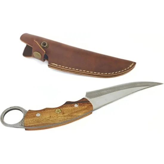 Garambit Kamp Outdoor Bıçağı, Ceviz Sap ve 4116 Alman Serisi Çelik, Özel Deri Kılıf