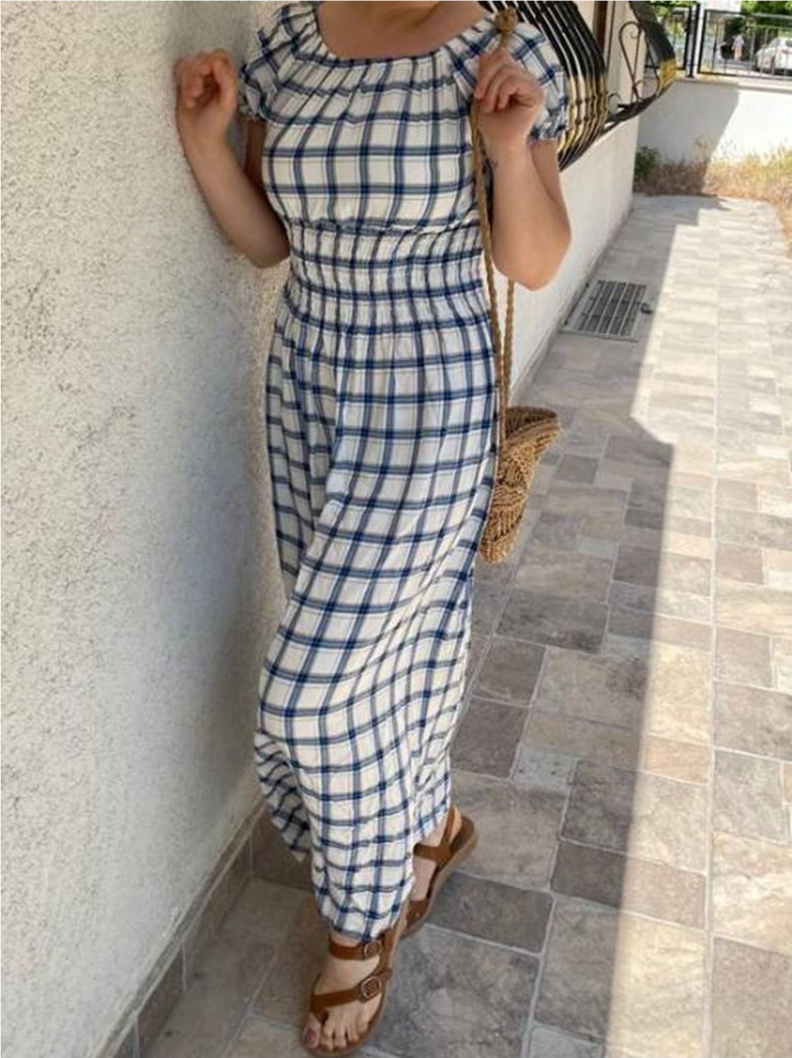 Modayız Kadın Madonna Yaka Gipeli Kırmızı Yazlık Uzun Elbise 12A-5072 görsel 4