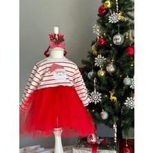 Soft and Baby Kız Çocuk Yeni Yıl Noel Baba Tüllü Yılbaşı Elbise Taç Hediyeli