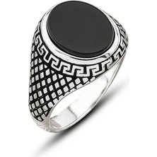 Gumush  Gümüş Oniks Taşlı Desenli Erkek Yüzük