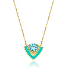 Kairos Jewelry 14 Ayar Altın Diamond & Swiss Blue Topaz Turquoise Blue Enamel Kolye KRS-N155-14GNZ