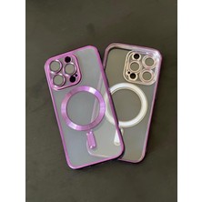 Fashion Case iPhone 14 PRO Mor Çerçeveli Şeffaf - Magsafe  - Kamera Korumalı