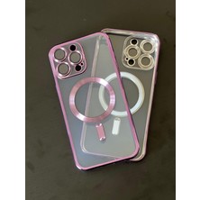 Fashion Case iPhone 14 PRO Max Mor Çerçeveli Şeffaf - Magsafe  - Kamera Korumalı