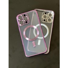 Fashion Case iPhone 14 PRO Max Mor Çerçeveli Şeffaf - Magsafe  - Kamera Korumalı