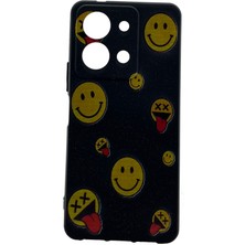Karleader Vivo Y36 Kılıf Tasarım Siyah Emoji Gülen Yüz Desenli Telefon Kapağı Tam Koruma