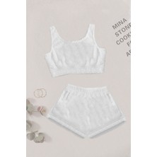 Merry See Tek Renk 1 Takım Kolsuz Askılı Peluş Polar Alt Üst Şortlu Pijama Takımı
