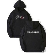Populus Stray Kids Changbin Ön-Arka Baskılı Kapşonlu Sweatshirt