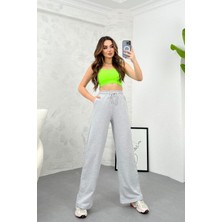 Comeor Mevsimlik Salaş Geniş Rahat Paça Gri Yandan Cepli Kadın Eşofman Altı