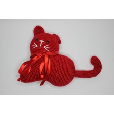 Ilgaz Shop Design Amigurumi Organik Kırmızı Kalp Kedi Oyuncak ve Dekoratif Obje