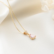 Byes 925 Ayar Gümüş Pembe Taşlı Kolye