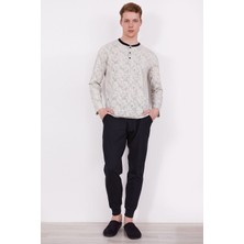 Vienetta Arnetta Yakası Düğmeli Krem Erkek Uzun Kol Pijama Takım