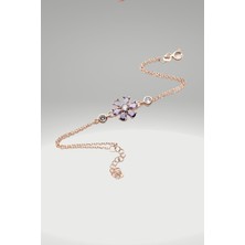 Byes 925 Ayar Gümüş Ametist Taşlı Papatya Bileklik