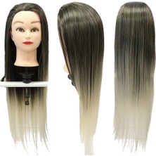 My Hair Türkiye Koyu Kumral Platin Ombre Kuaför Saç Eğitim Mankeni 65 cm Masa Aparatı Armağan Fiber Sentetikdir