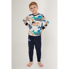 RolyPoly Tractor Beyaz Erkek Çocuk Uzun Kol Pijama Takım