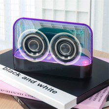 Talent Renkli Işıklar Kablosuz Bluetooth Hoparlör Sırlı Renkli Çok Fonksiyonlu Subwoofer Masaüstü Ses Seviyesi Takılabilir Hoparlör, Beyaz (Yurt Dışından)