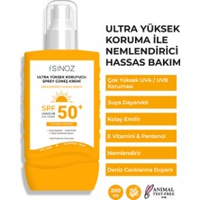 Sinoz SPF 50+ Ultra Yüksek Koruyucu Vücut Güneş Kremi Sprey 200 ML Nemlendirici Hassas Bakım