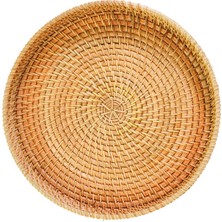 Prettyia Rattan Yuvarlak Servis Tepsisi Hasır Tabak Kek Tabağı Tabağı El Dokuma Servis 22CMX3CM (Yurt Dışından)