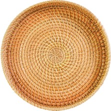 Prettyia Rattan Yuvarlak Servis Tepsisi Hasır Tabak Kek Tabağı Tabağı El Dokuma Servis 22CMX3CM (Yurt Dışından)