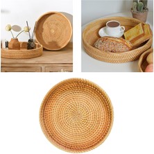 Prettyia Rattan Yuvarlak Servis Tepsisi Hasır Tabak Kek Tabağı Tabağı El Dokuma Servis 22CMX3CM (Yurt Dışından)