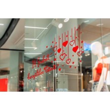 CLK Auto 14 Şubat Sevgililer Günü Mağaza Vitrin Cam Kapı Duvar Sticker Süsleme /kırmızı 001