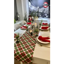 Decamor Home Yeni Yıl Ekose Desen Kırmızı - Yeşil Uzun Runner Yılbaşı Özel Masası