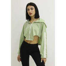 1 Dünya Shop Kapşonlu Yan Dekolteli Sweat Yeşil P-019669 46. 26