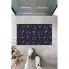 Dış ve Iç Mekan Siyah Kapı Önü Paspası Yıldızlı Kediler Desen Paspas