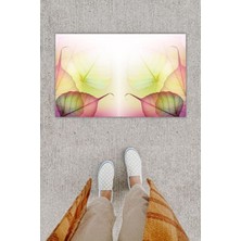 Dijital Baskı Dekoratif Yaprak Pembe Kapı Önü Paspası