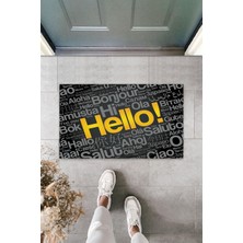 Dış ve Iç Mekan Siyah Kapı Önü Paspası Hello Desen Paspas