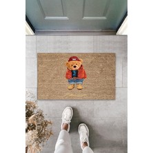 Dış ve Iç Mekan Kahve Renk Kapı Önü Paspası Hello Winter Ayıcık Desen Paspas