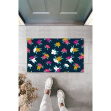 Dış ve Iç Mekan Koyu Pembe Kapı Önü Paspası Çiçekler Desen Paspas