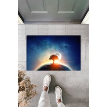 Dekoratif Dijital Galaxy Ağaç Mavi Kapı Paspası Dış Mekan Paspas