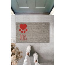 Dijital Baskı Kalitesi  Gri Kırmızı Kalpli Dogs  Dekoratif Kapı  Paspası