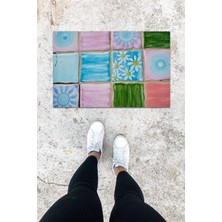 Dijital Baskı Yeşil Dış ve Iç Mekan Doğal Taş Desen Kapı Önü Paspası