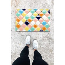 Dijital Baskı Yeşil Dış ve Iç Mekan Doğal Taş Desen Kapı Önü Paspası