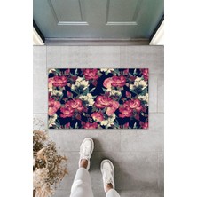 Çok Amaçlı Dijital Baskı Gül Kurusu Büyük Çiçek Dış ve Iç Mekan Kapı Paspası