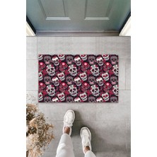 Çok Amaçlı Dijital Baskı Kırmızı Çoklu Kurukafa Dış ve Iç Mekan Kapı Paspası