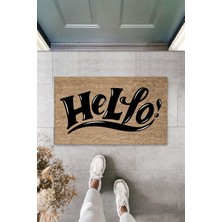 Dış ve Iç Mekan Siyah Kapı Önü Paspası Hello Desen Paspas