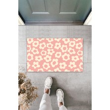 Dekoratif Dijital Çiçekk Pembe Kapı Paspası Dış Mekan Paspas