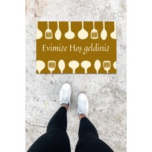 Dijital Baskı Kahverenk Dış ve Iç Mekan Kaşık Desen Kapı Önü Paspası