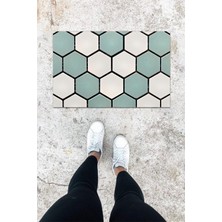 Dijital Baskı Yeşil Dış ve Iç Mekan Doğal Taş Desen Kapı Önü Paspası