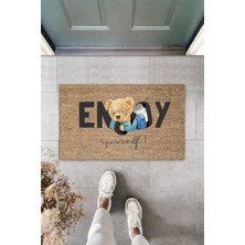 Dış ve Iç Mekan Bej Kapı Önü Paspası Enjoy Yourself Ayıcık Desen Paspas
