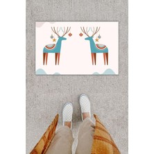 Dijital Baskı Dekoratif 2 Li Geyik Bej Kapı Önü Paspası