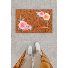Dijital Baskı Dekoratif Çiçek Kahverenk Kapı Önü Paspası