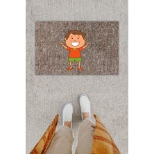 Dijital Baskı Dekoratif Gülen Çocuk Gri Kapı Önü Paspası