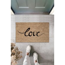Dış ve Iç Mekan Bej Kapı Önü Paspası Büyük Yazılı Love Desen Paspas