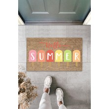 Dış ve Iç Mekan Bej Kapı Önü Paspası Hello Summer Dondurma Desen Paspas