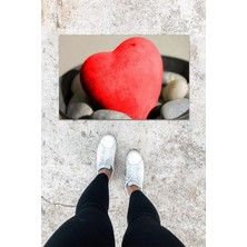 Dijital Baskı Kırmızı Dış ve Iç Mekan Kalp Desen Kapı Önü Paspası