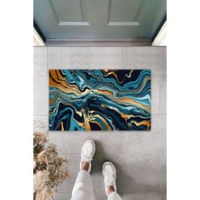 Dekoratif Dijital Modern Dalgalı Turkuaz Kapı Paspası Dış Mekan Paspas