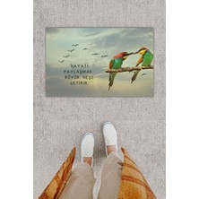 Dijital Baskı Dekoratif Tropikal Kuş Gri Kapı Önü Paspası